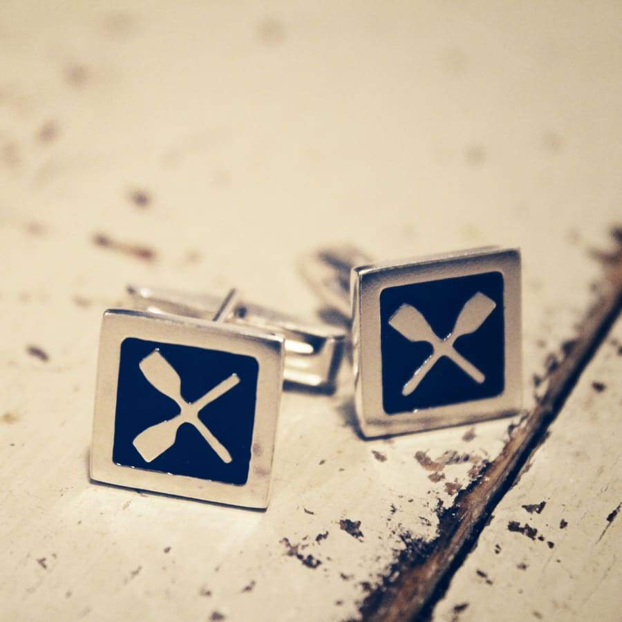 Rowing Cufflinks- Quadrardo Rowing CUfflinks with crossed oars- Strokeside Designs Rowing Jewellery