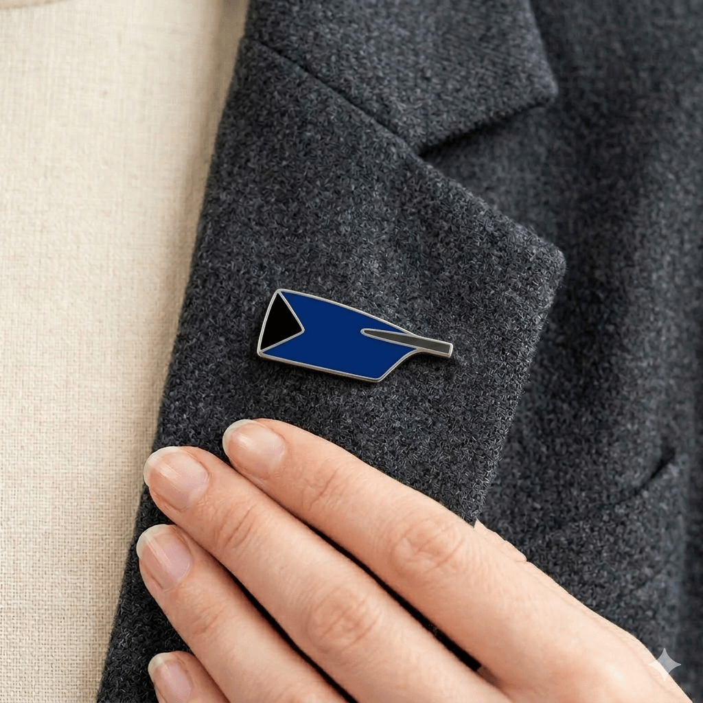 Custom enamel rowing blade pin in club colours