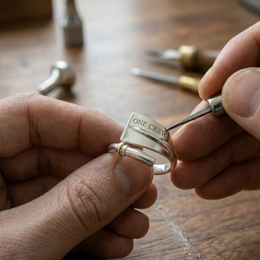 Engraved rowing jewellery being prepared for a crew gift